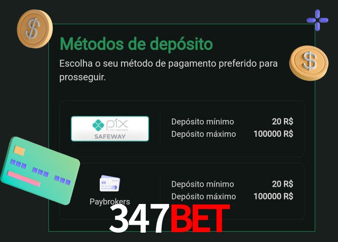 O cassino 347Bet oferece uma grande variedade de métodos de pagamento